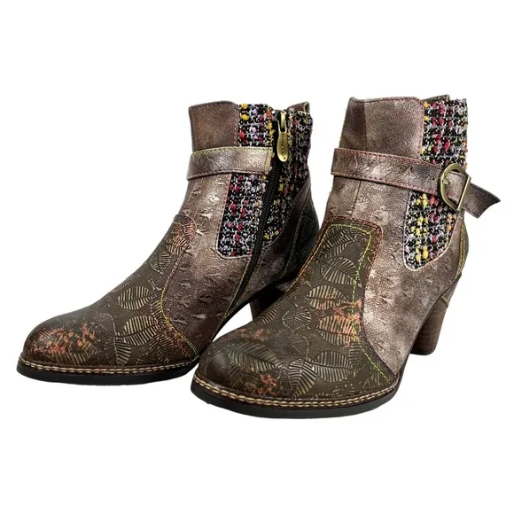L'Artiste by Spring Step |‎ Womens 38 | Nancies Olive Multi Leather Ankle Bootie
