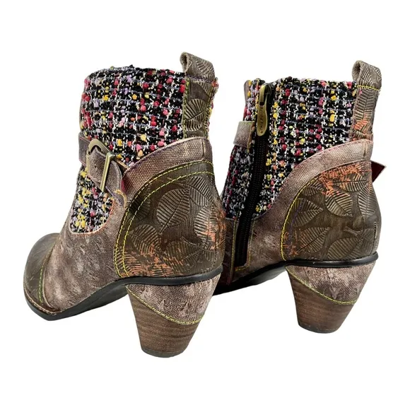 L'Artiste by Spring Step |‎ Womens 38 | Nancies Olive Multi Leather Ankle Bootie