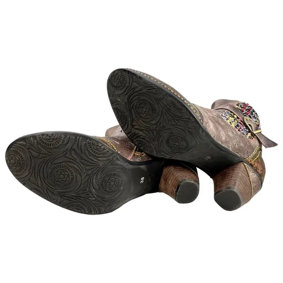 L'Artiste by Spring Step |‎ Womens 38 | Nancies Olive Multi Leather Ankle Bootie