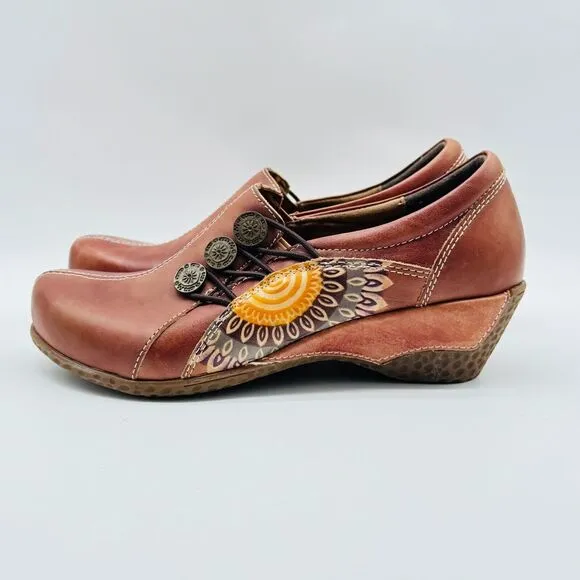 L'Artiste Shoes Womens 35 US 5 Brown Colorblock Leather Clogs Heels NEW