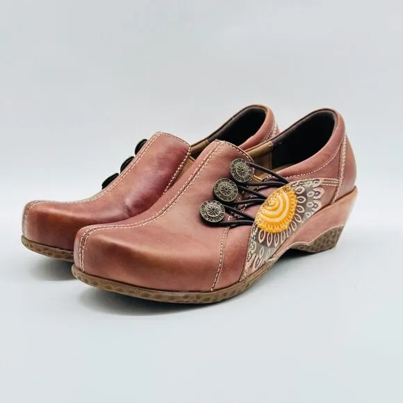 L'Artiste Shoes Womens 35 US 5 Brown Colorblock Leather Clogs Heels NEW