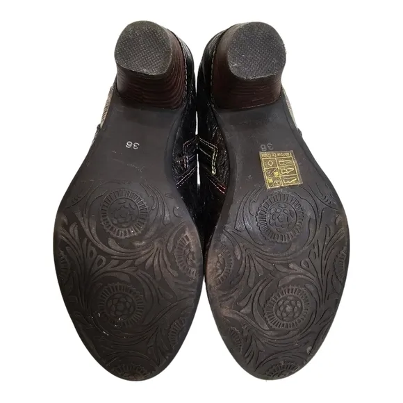 L'Artiste Waterlily by Spring Step Black Iridescent Leather Boots Sz 36, 5.5-6