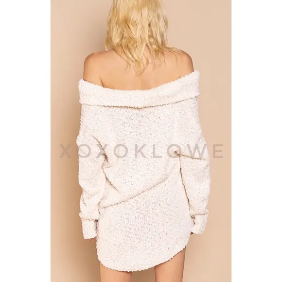LAST ONE POL Cream Draped Cowl Neck Sweater Popcorn Knit Relaxed Fit