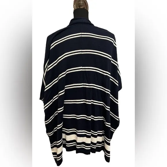 Lauren Ralph Lauren Blue/Ivory Striped Poncho Open Cardigan Silk/Cashmere