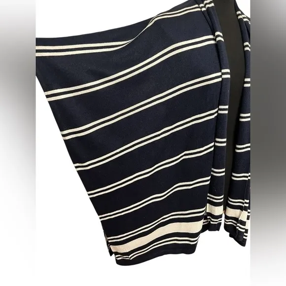 Lauren Ralph Lauren Blue/Ivory Striped Poncho Open Cardigan Silk/Cashmere