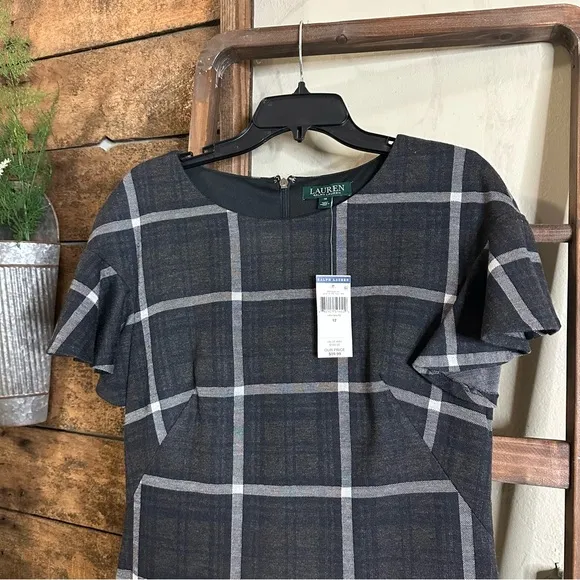 Lauren Ralph Lauren Fit and Flare Dress Gray Plaid Size 12 Dark Academia