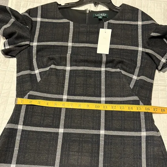 Lauren Ralph Lauren Fit and Flare Dress Gray Plaid Size 12 Dark Academia