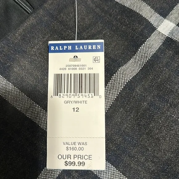 Lauren Ralph Lauren Fit and Flare Dress Gray Plaid Size 12 Dark Academia