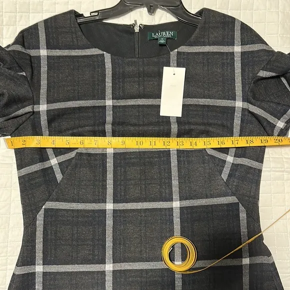 Lauren Ralph Lauren Fit and Flare Dress Gray Plaid Size 12 Dark Academia
