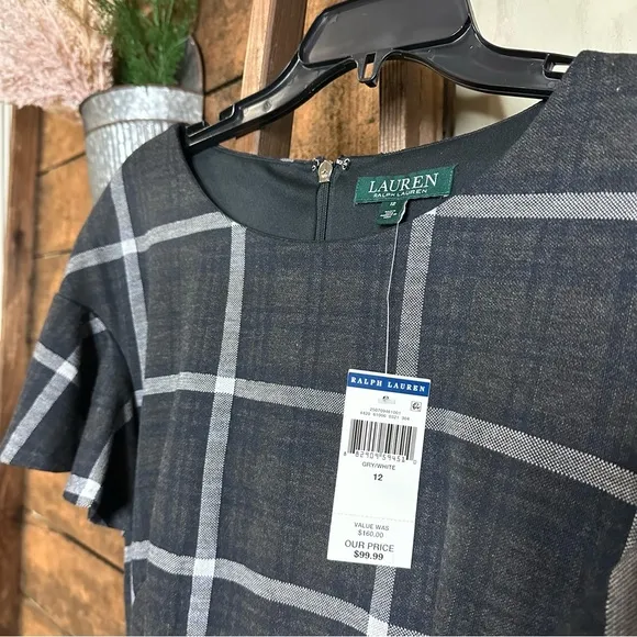 Lauren Ralph Lauren Fit and Flare Dress Gray Plaid Size 12 Dark Academia