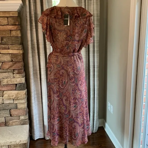 Lauren Ralph Lauren NWT sz 10 paisley long maxi dress with ruffles