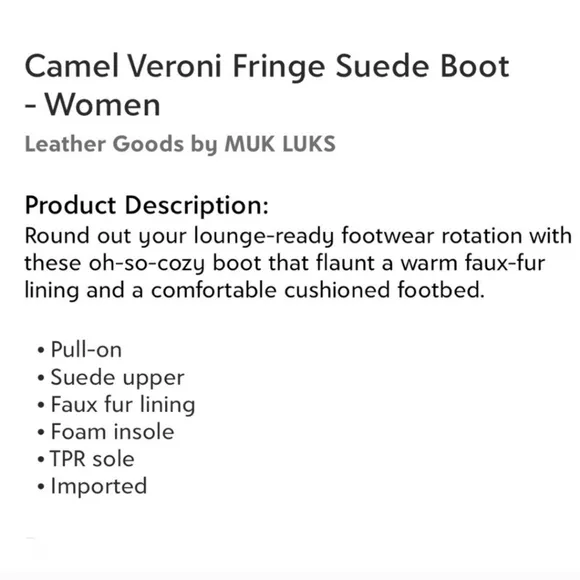 Leather Goods by MUK LUKS Camel Veroni Fringe Suede Boot, Women Sz 8