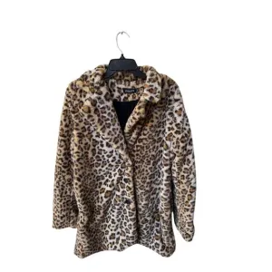 Leopard Print Faux Fur Coat Jacket L | Y2K Mob Wife Glam Rock Animal Print