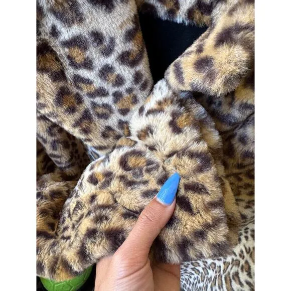 Leopard Print Faux Fur Coat Jacket L | Y2K Mob Wife Glam Rock Animal Print