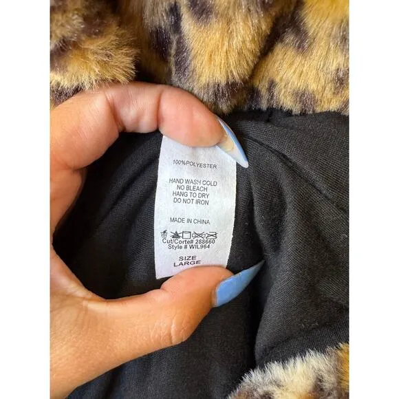 Leopard Print Faux Fur Coat Jacket L | Y2K Mob Wife Glam Rock Animal Print
