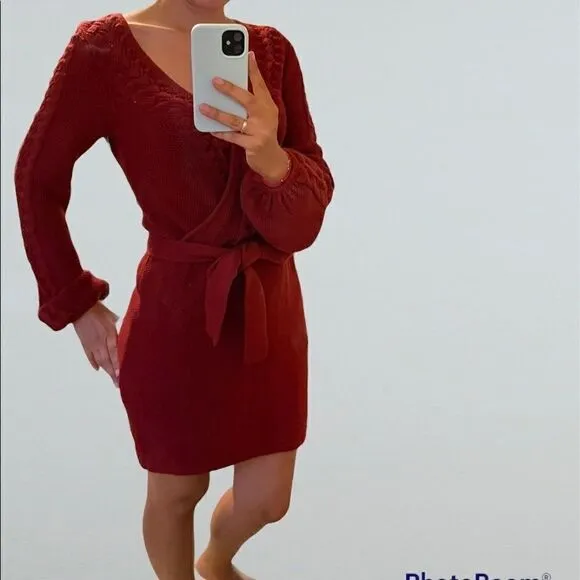Lerumi tie front wrap mini sweater dress