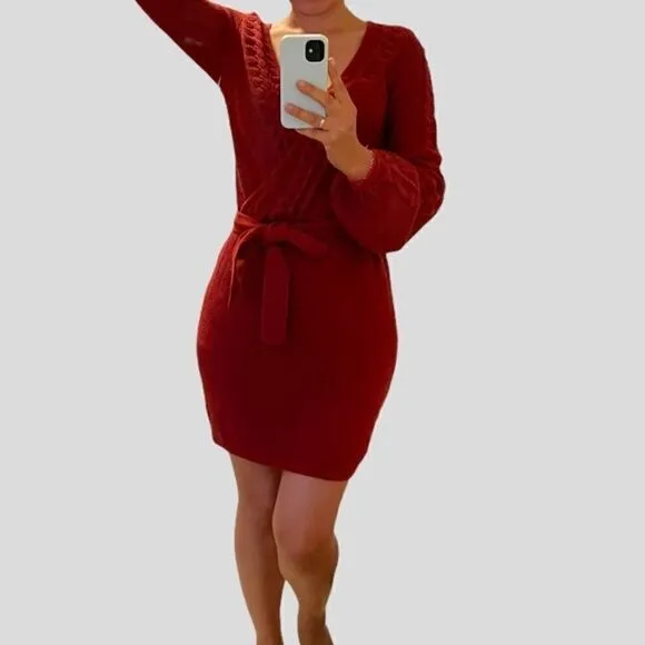 Lerumi tie front wrap mini sweater dress