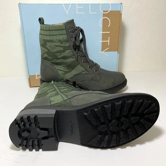 LifeStride Knockout Combat Boots Camo Lug Sole Booties Olive Green Size 9 NEW