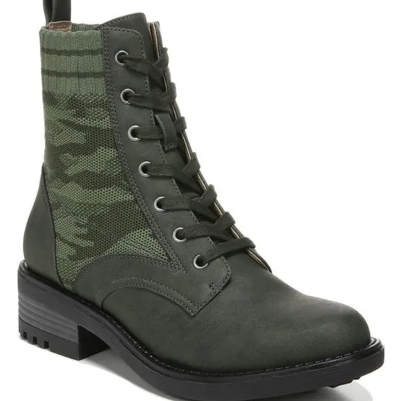 LifeStride Knockout Combat Boots Camo Lug Sole Booties Olive Green Size 9 NEW