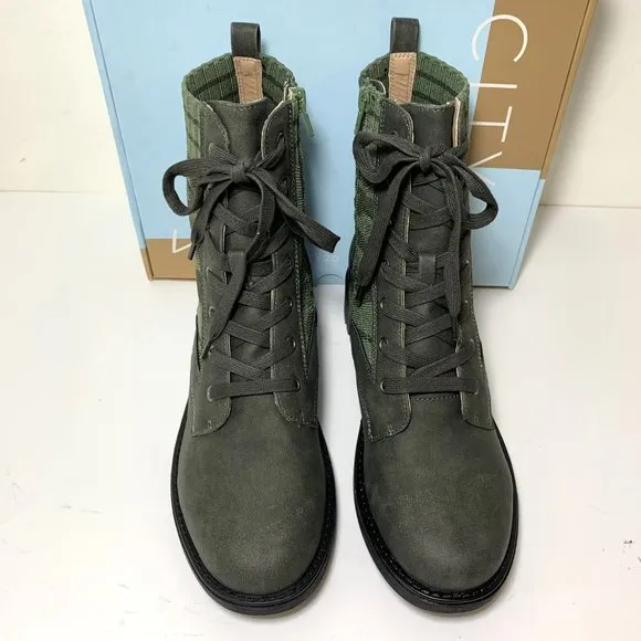LifeStride Knockout Combat Boots Camo Lug Sole Booties Olive Green Size 9 NEW