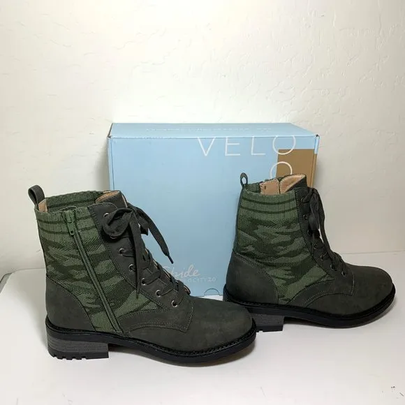 LifeStride Knockout Combat Boots Camo Lug Sole Booties Olive Green Size 9 NEW