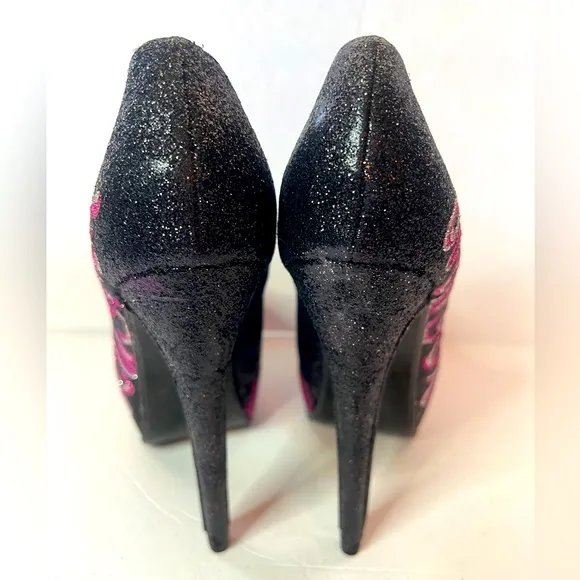 LILIANA New York Stiletto Glittery Heels Black/ Hot Pink /Silver  Size 7.5
