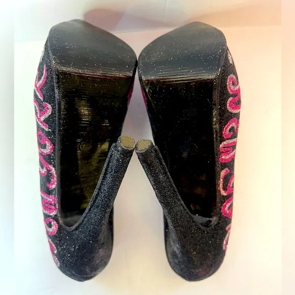 LILIANA New York Stiletto Glittery Heels Black/ Hot Pink /Silver  Size 7.5