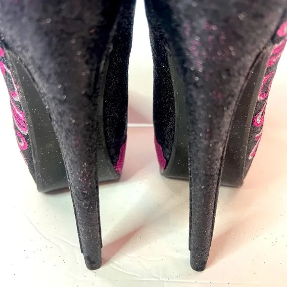 LILIANA New York Stiletto Glittery Heels Black/ Hot Pink /Silver  Size 7.5