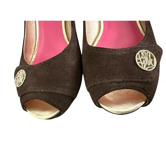 Lilly Pulitzer Brown Suede Resort Chic Peep Toe Wedge Heels Size 7