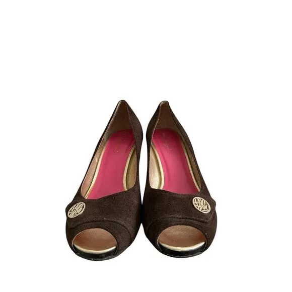 Lilly Pulitzer Brown Suede Resort Chic Peep Toe Wedge Heels Size 7