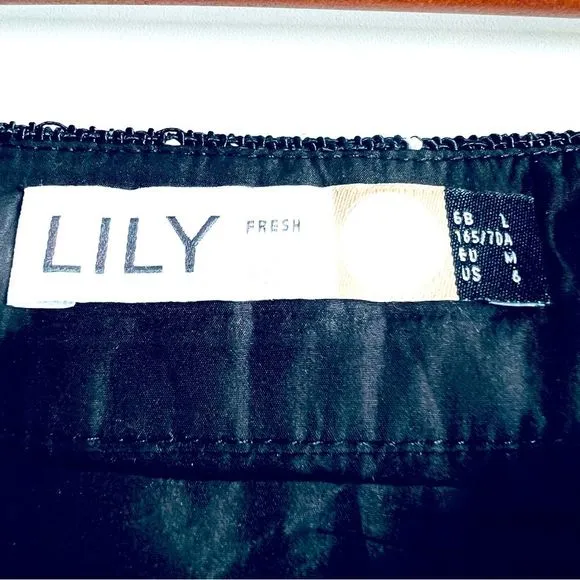 Lily Long Playful Fringe Midi Skirt Black with White Embroidered Dots Size US 6