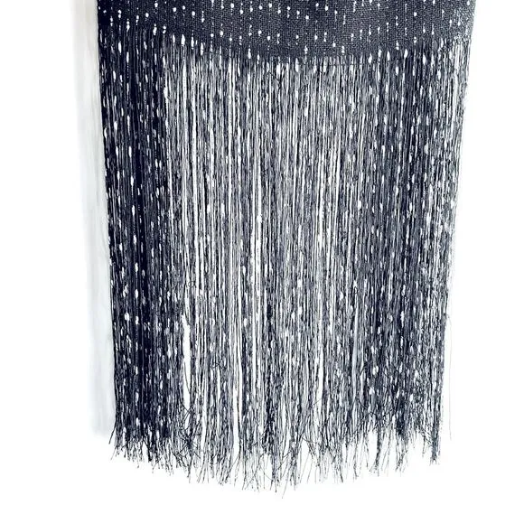 Lily Long Playful Fringe Midi Skirt Black with White Embroidered Dots Size US 6