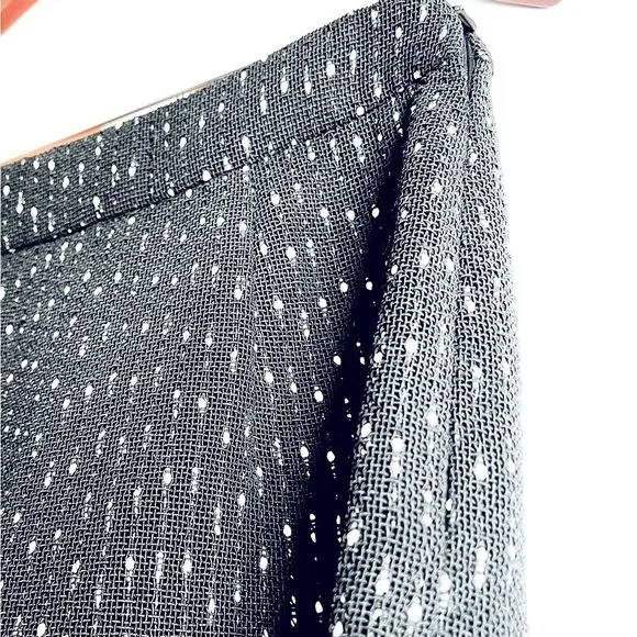 Lily Long Playful Fringe Midi Skirt Black with White Embroidered Dots Size US 6