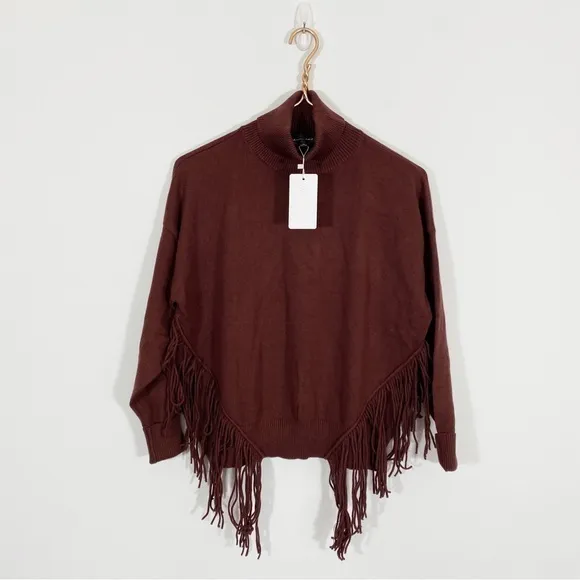 Line &amp; Dot NWT XS Cinnamon‎ Brown Samantha Fringe Turtleneck Sweater