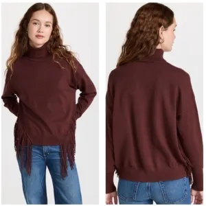 Line &amp; Dot NWT XS Cinnamon‎ Brown Samantha Fringe Turtleneck Sweater