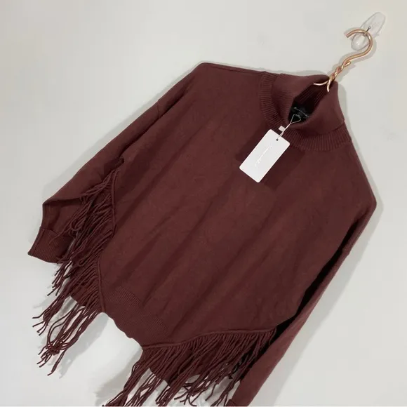 Line &amp; Dot NWT XS Cinnamon‎ Brown Samantha Fringe Turtleneck Sweater