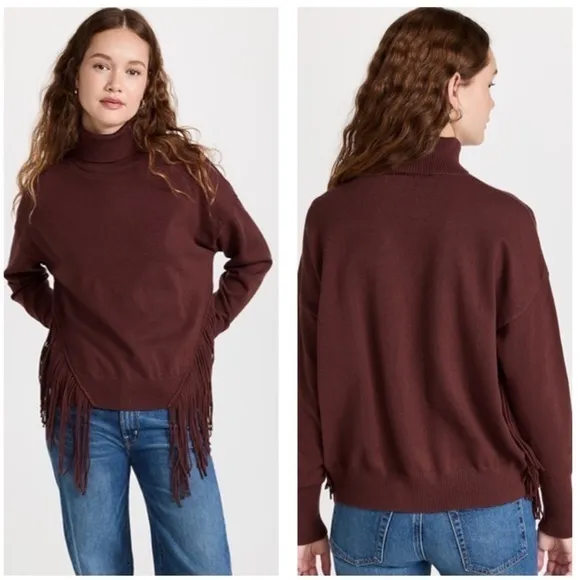 Line &amp; Dot NWT XS Cinnamon‎ Brown Samantha Fringe Turtleneck Sweater