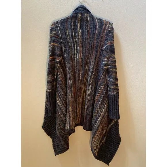 Line Anthropologie Striped Fall Colors Gray Cosy Cardigan Wrap Sweater ~ Sz M