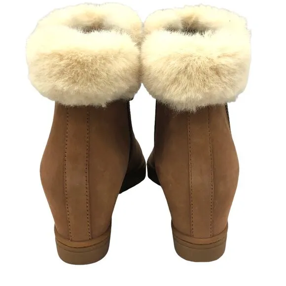 Linea Paolo Wedge Boots Flossie  Faux Fur Cuff Ankle Boots 6.5 Women's
