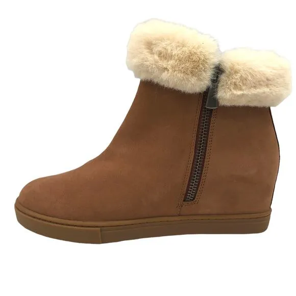 Linea Paolo Wedge Boots Flossie  Faux Fur Cuff Ankle Boots 6.5 Women's