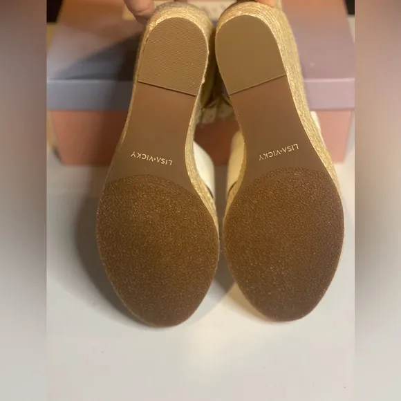 Lisa Vicky Gemi Platform Espadrille Wedge White Sandals, size 10