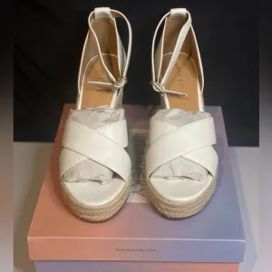 Lisa Vicky Gemi Platform Espadrille Wedge White Sandals, size 10