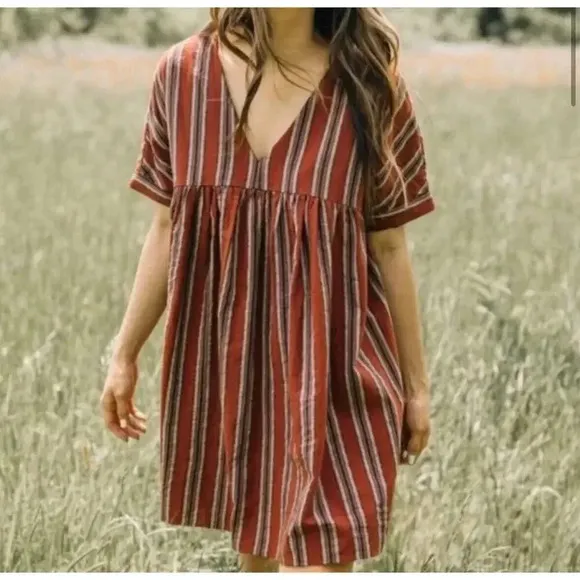 Listicle Boho Striped Print Babyboll Tunic Dress