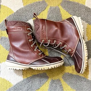 L.L. BEAN Brown Leather and Rubber Weatherproof Duck Boots Size 6.5 Medium