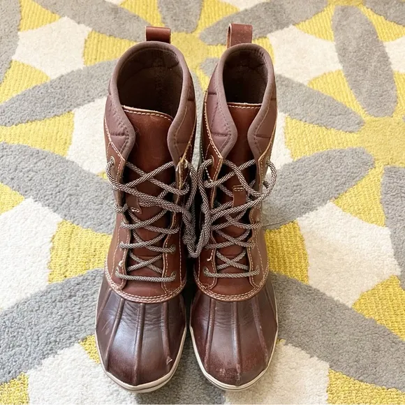 L.L. BEAN Brown Leather and Rubber Weatherproof Duck Boots Size 6.5 Medium