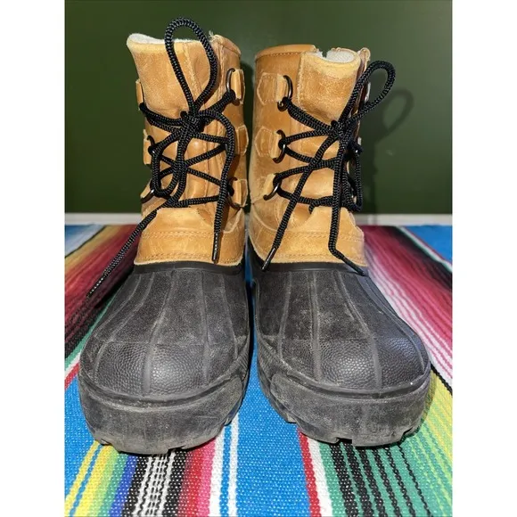 LL Bean Duck Rain Boots Kids 4‎ Lace Up Leather Hiking Hunting Cabincore