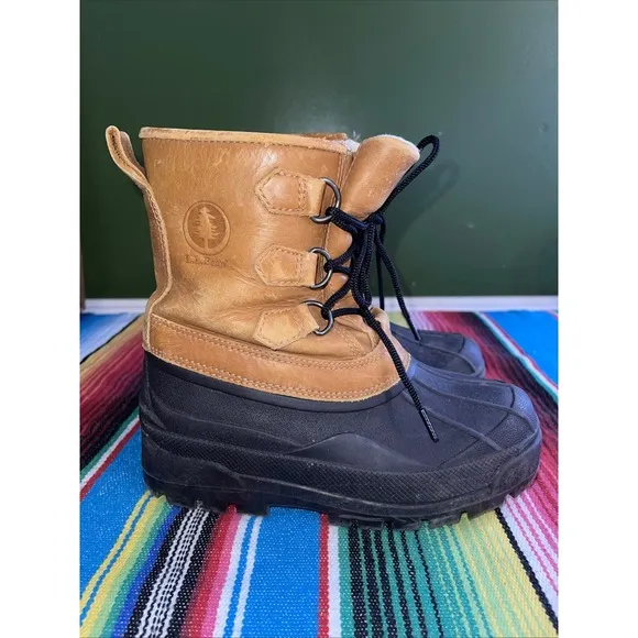 LL Bean Duck Rain Boots Kids 4‎ Lace Up Leather Hiking Hunting Cabincore