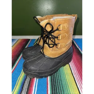 LL Bean Duck Rain Boots Kids 4‎ Lace Up Leather Hiking Hunting Cabincore