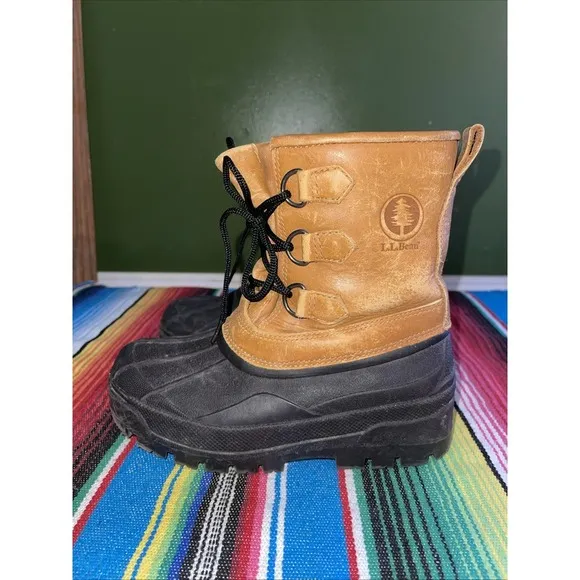 LL Bean Duck Rain Boots Kids 4‎ Lace Up Leather Hiking Hunting Cabincore