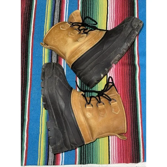LL Bean Duck Rain Boots Kids 4‎ Lace Up Leather Hiking Hunting Cabincore